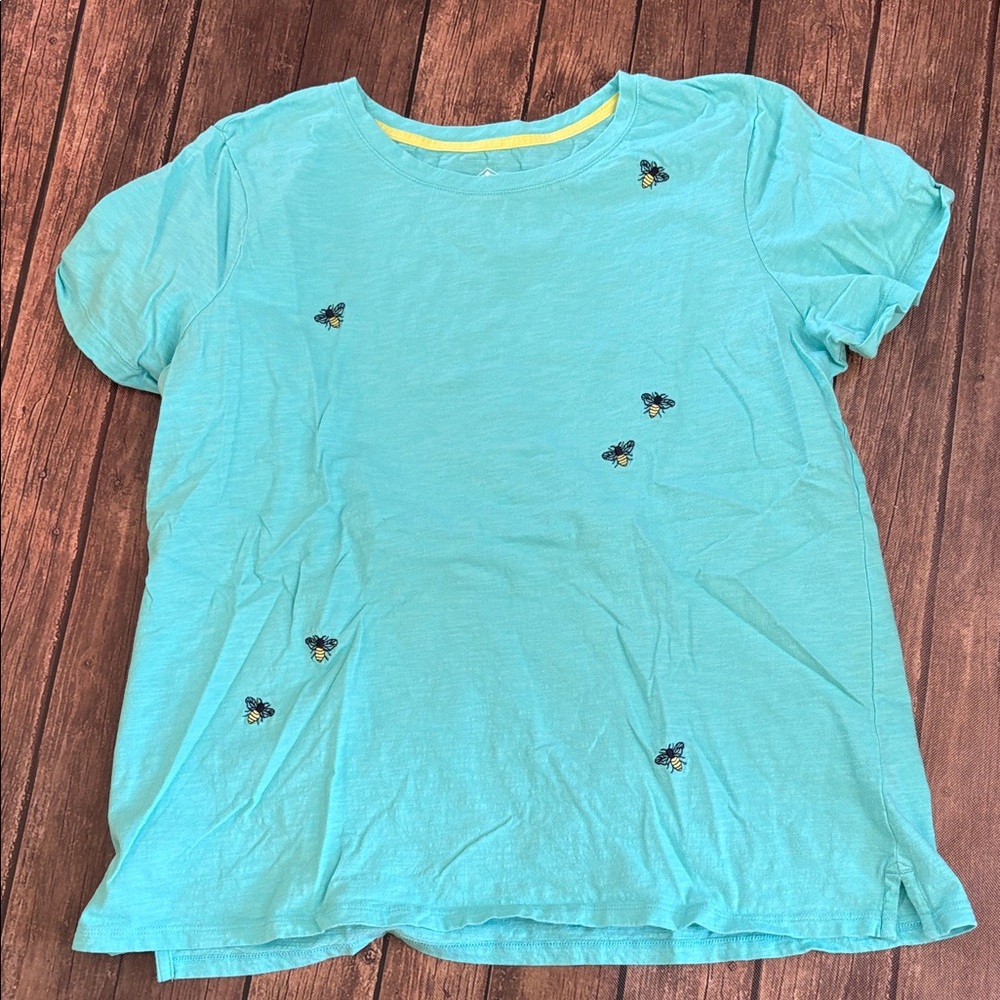 St. John's Bay Turquoise Tee with Embroidered Bees Sz XL